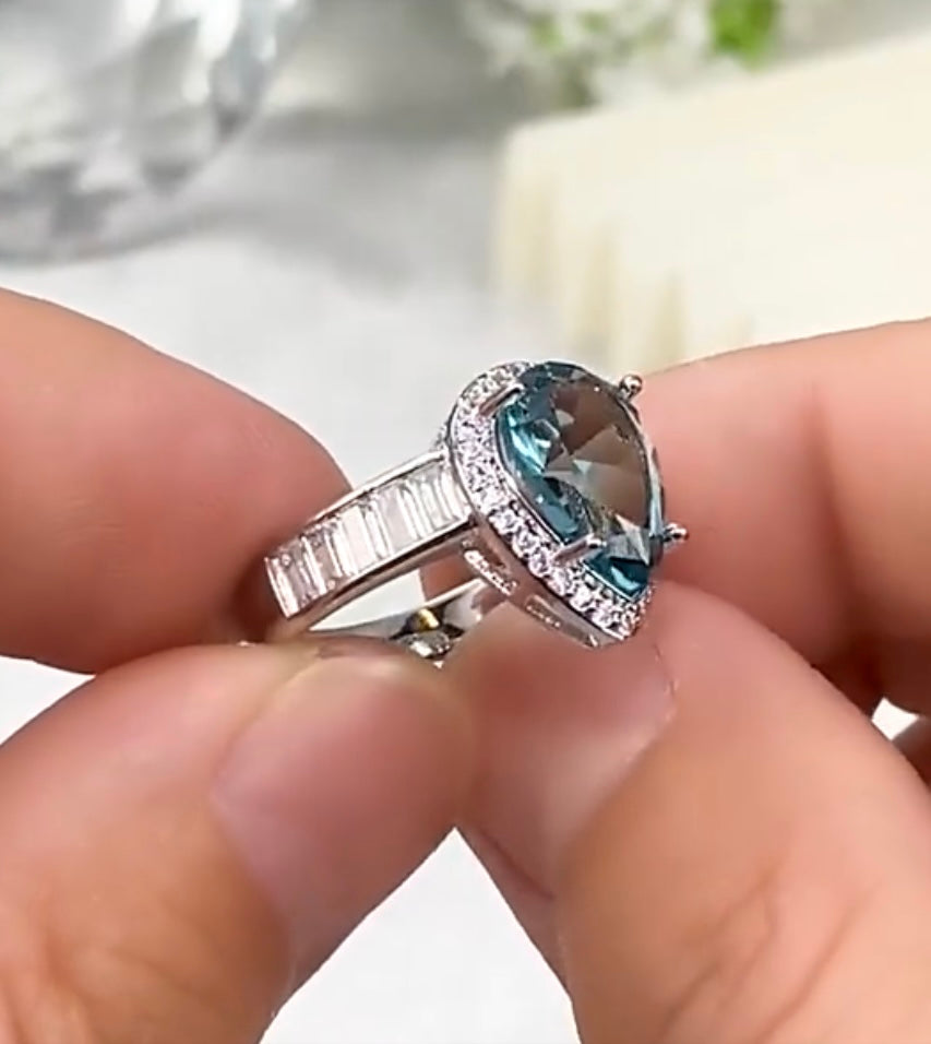 CZ Pear-Shaped Sky Blue Engagement Ring