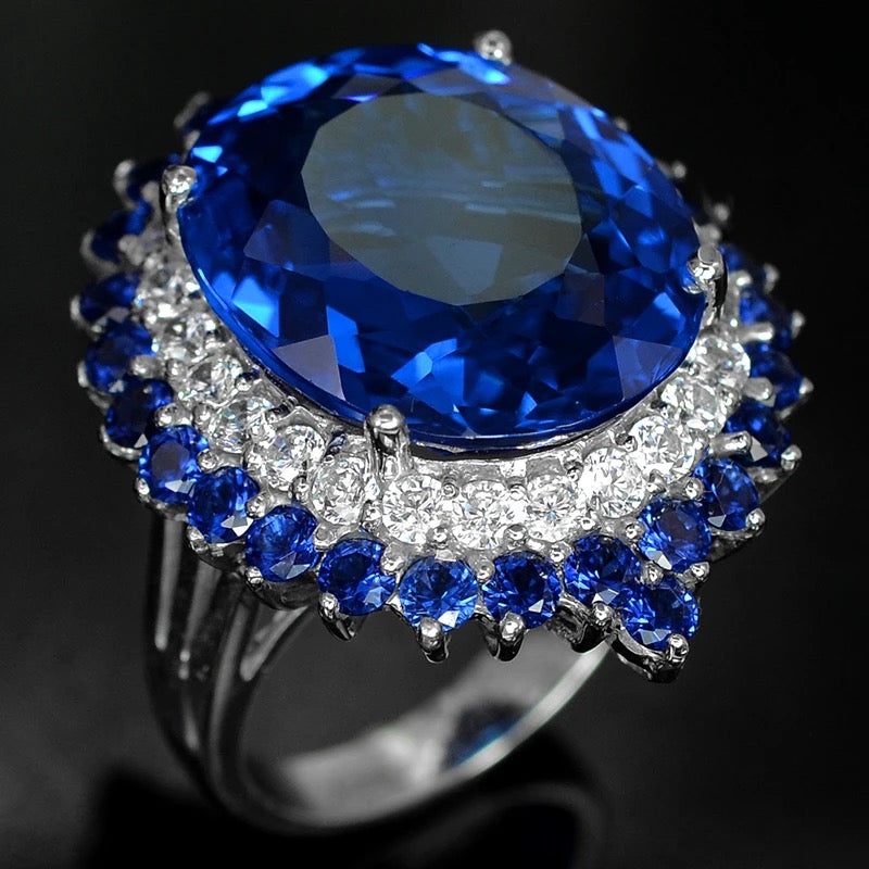 Large Blue Cubic Zirconia Ring