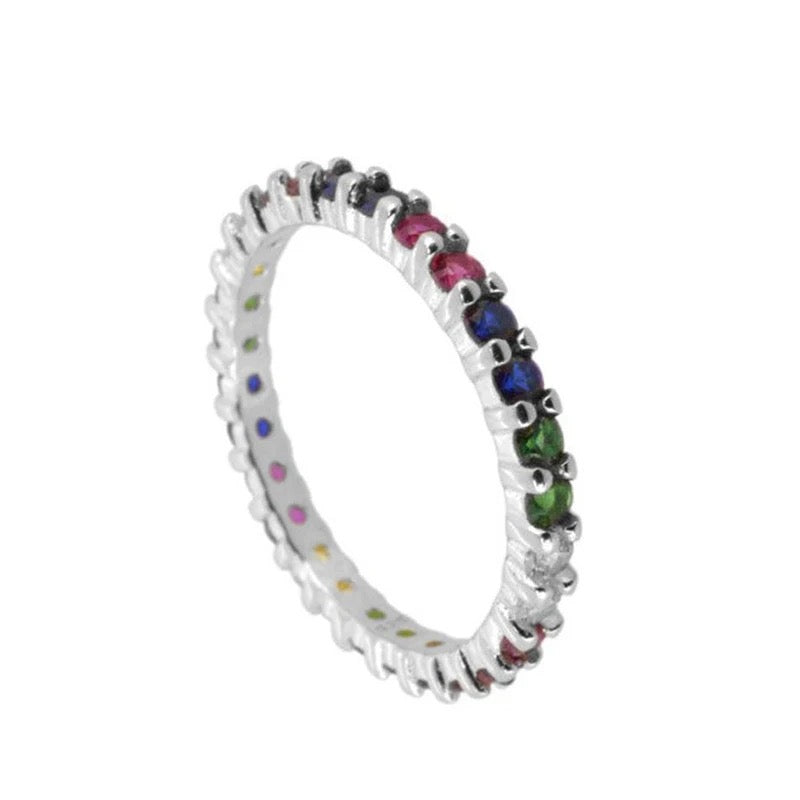 Exquisite 925 Silver Rainbow Eternity Ring