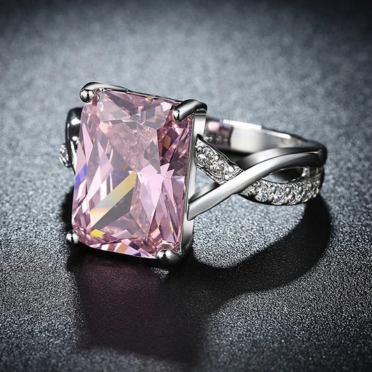 Large Square Cut Pink Cubic Zirconia Ring