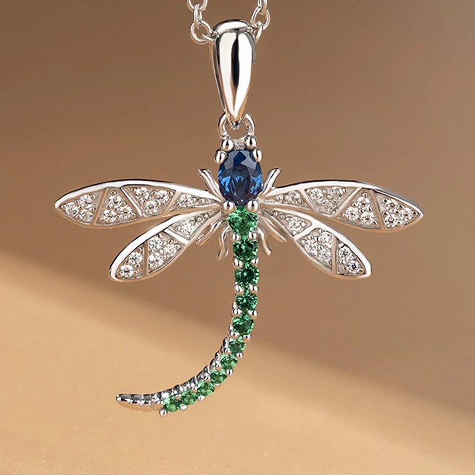 Exquisite CZ Colourful Dragonfly Pendant