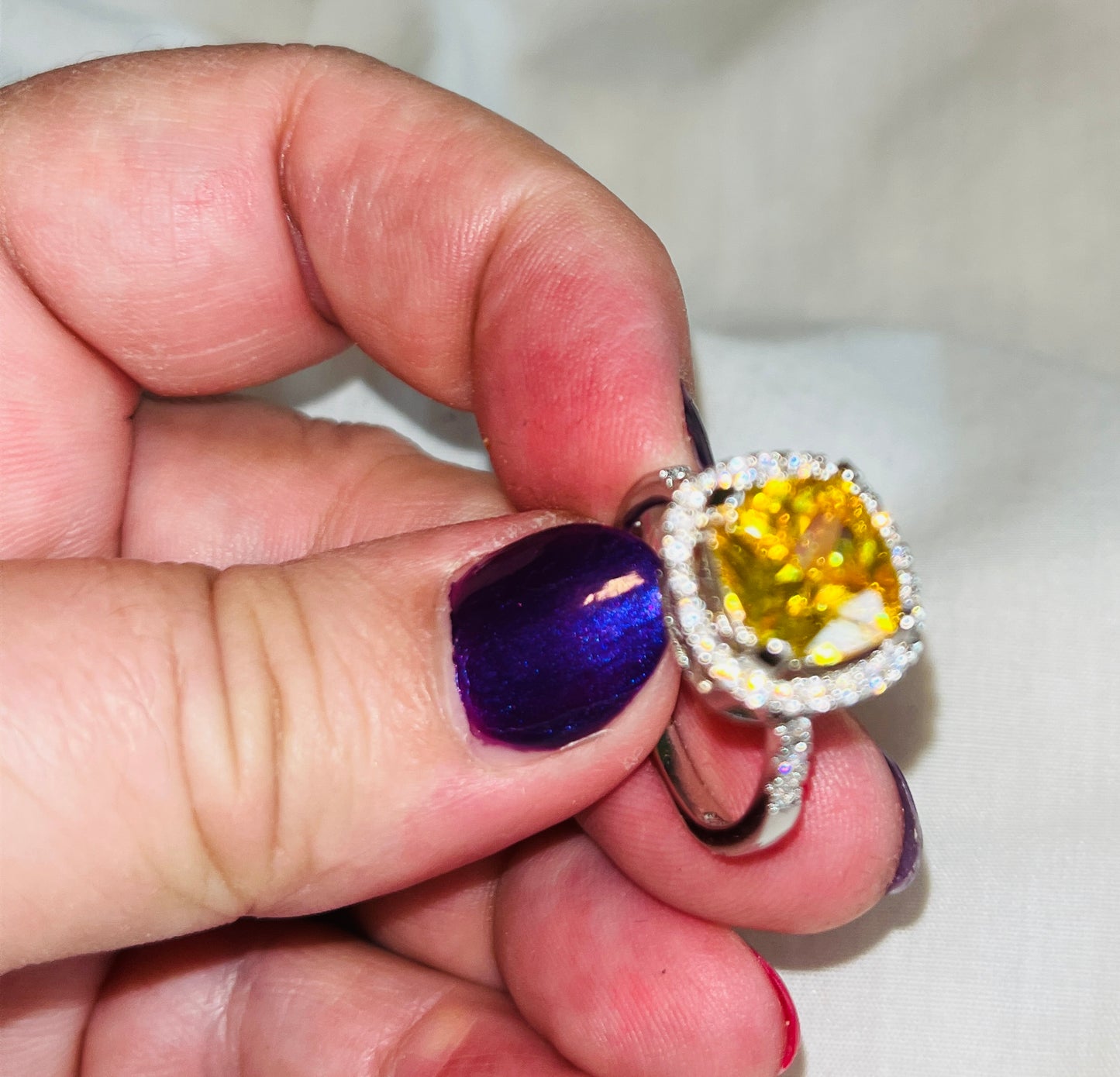 Citrine CZ Halo Square Cut Ring