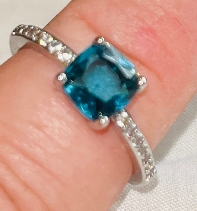 Blue Zircon Birthstone Ring