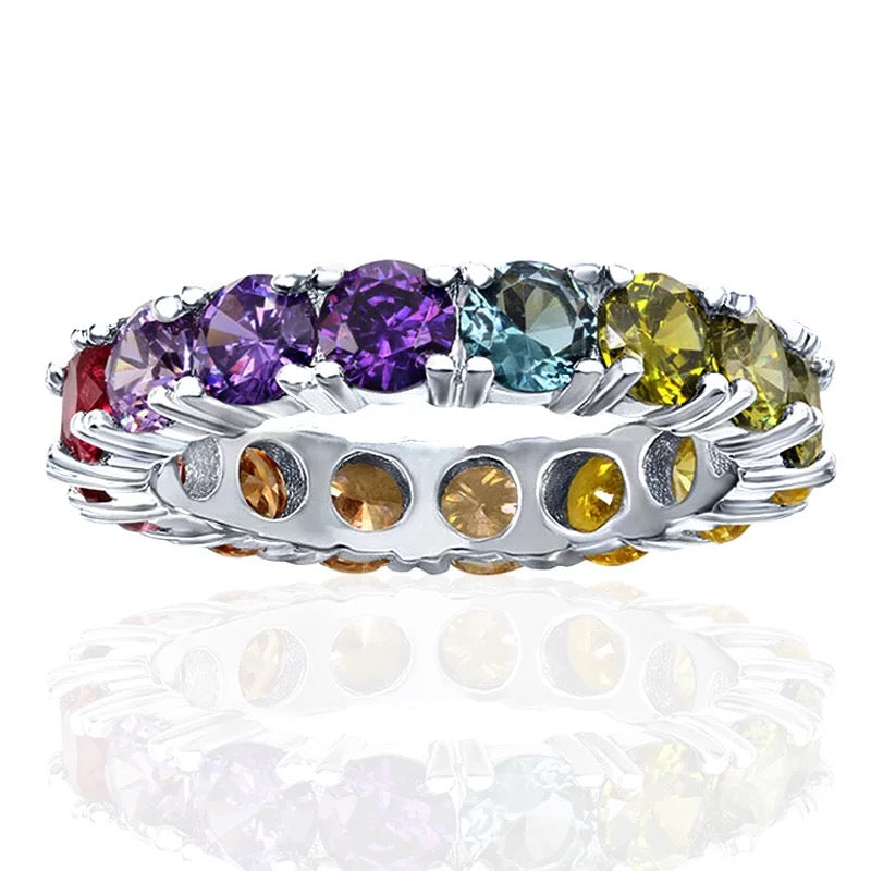 Round Cubic Zirconia Rainbow Ring