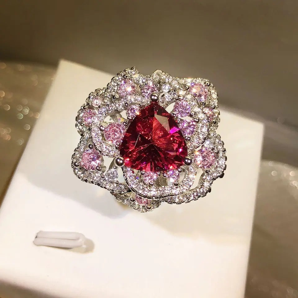 Luxury AAA Pink White Cubic Zirconia Ring