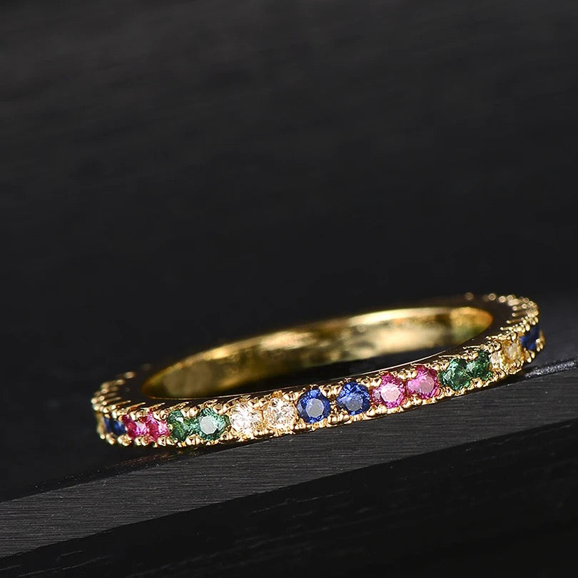 Classy Cubic Zirconia Slender Rainbow Eternity Ring