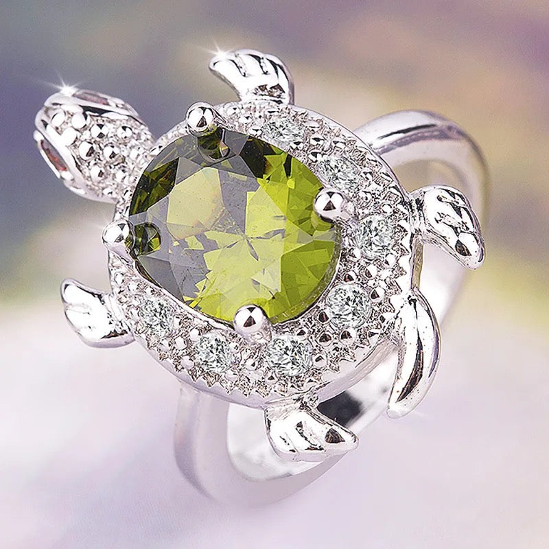 Gorgeous Olive CZ Turtle Ring