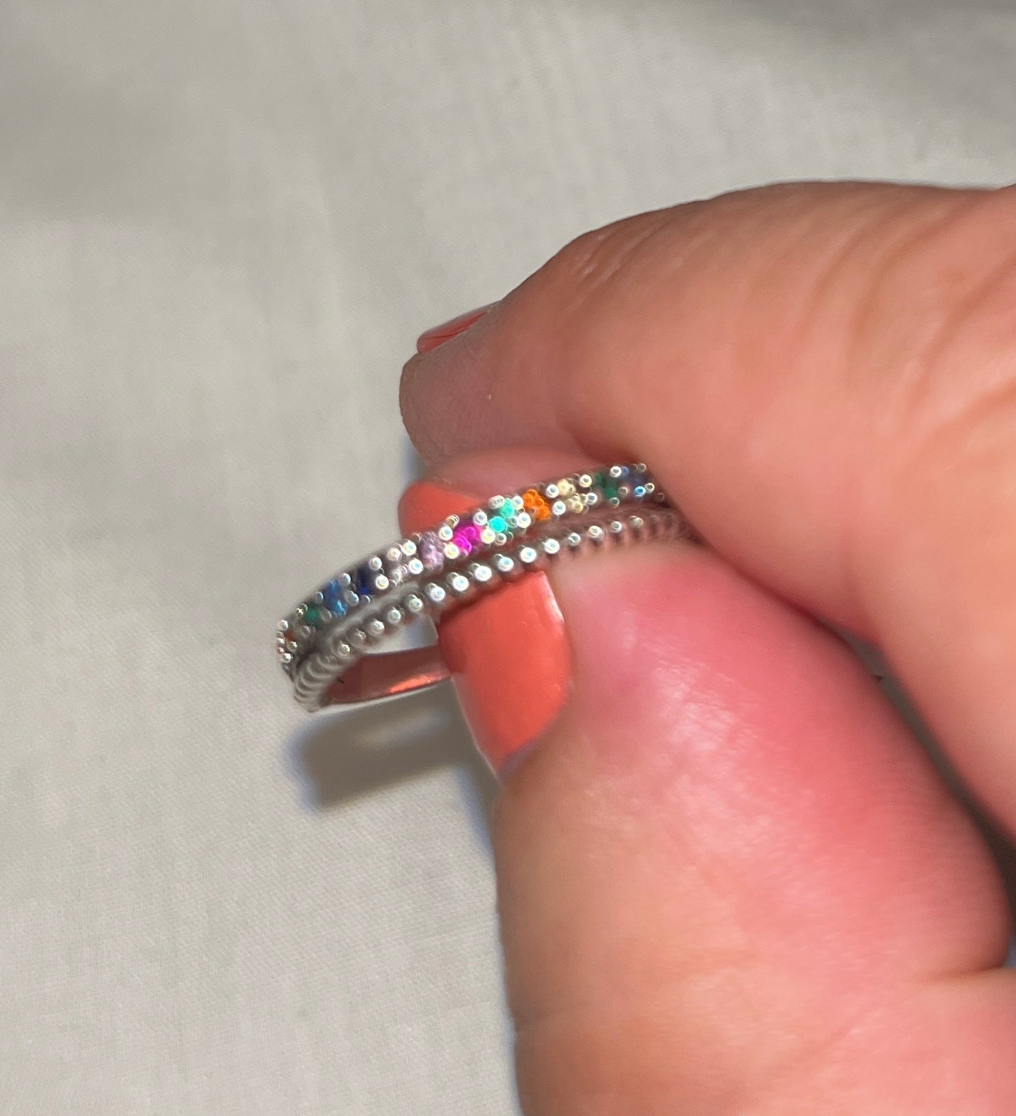 925 Silver Rainbow CZ Twist Pattern Ring