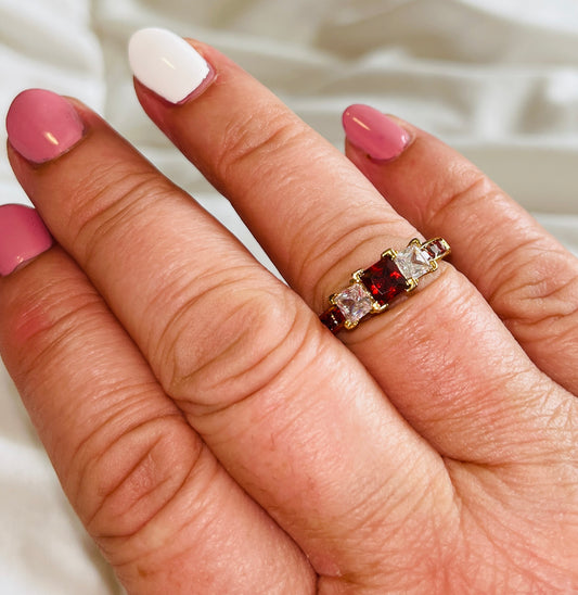 Red & White Square Cut CZ Ring