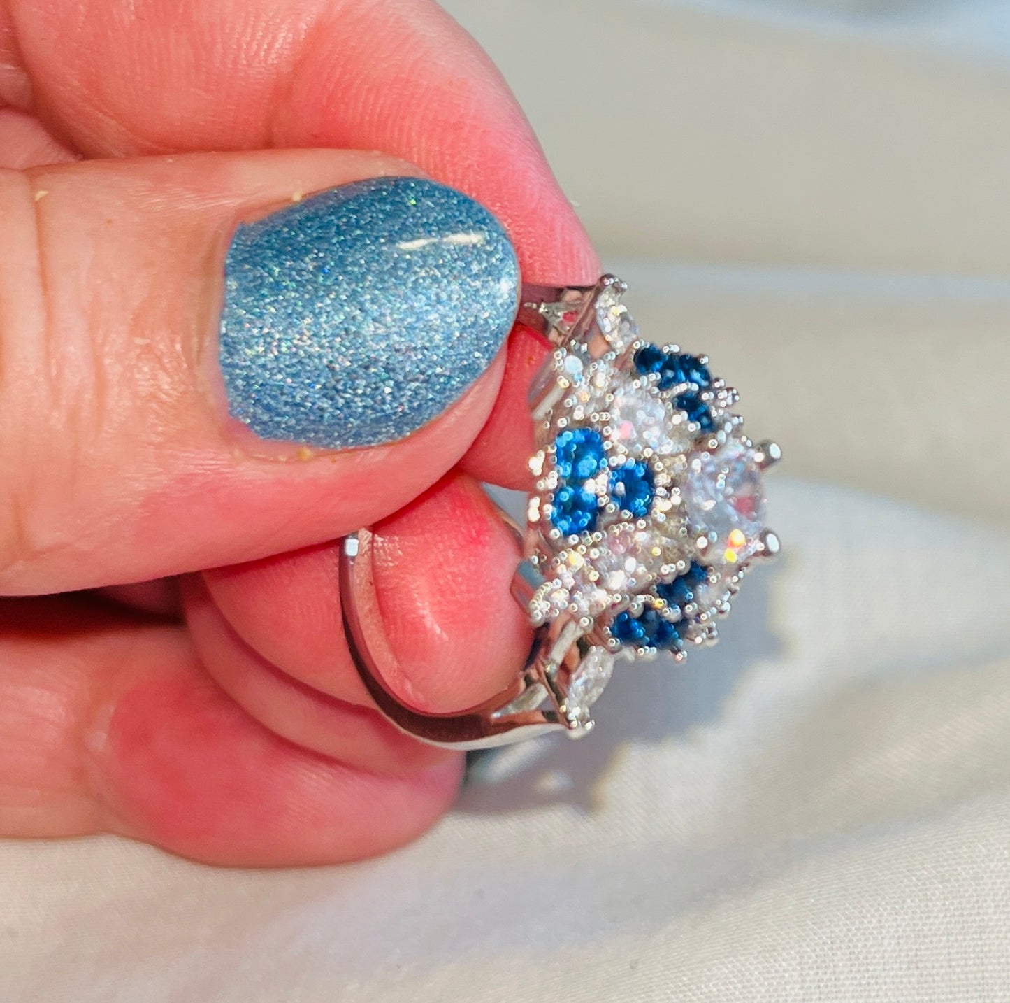 Boho Female Big Crystal Blue Stone Ring