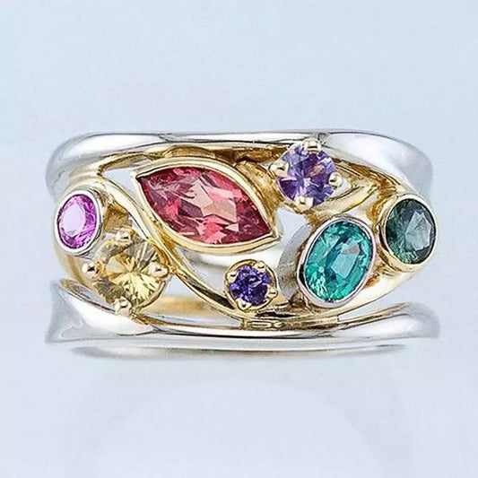 Multicolor Zircon Hollow-Out Ring