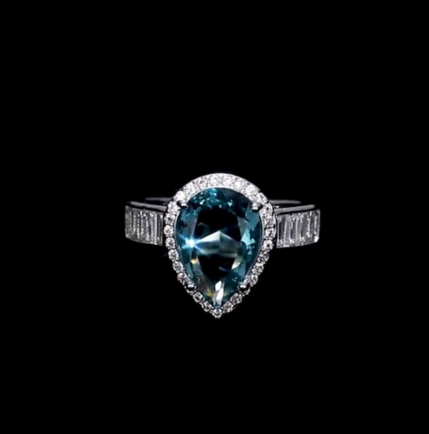 CZ Pear-Shaped Sky Blue Engagement Ring