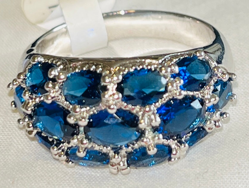 13-CZ Sapphire Blue Cluster Ring