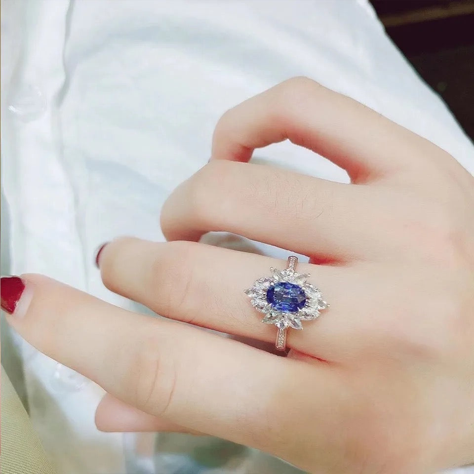 Luxury Violet Oval Blue Cubic Zirconia Ring