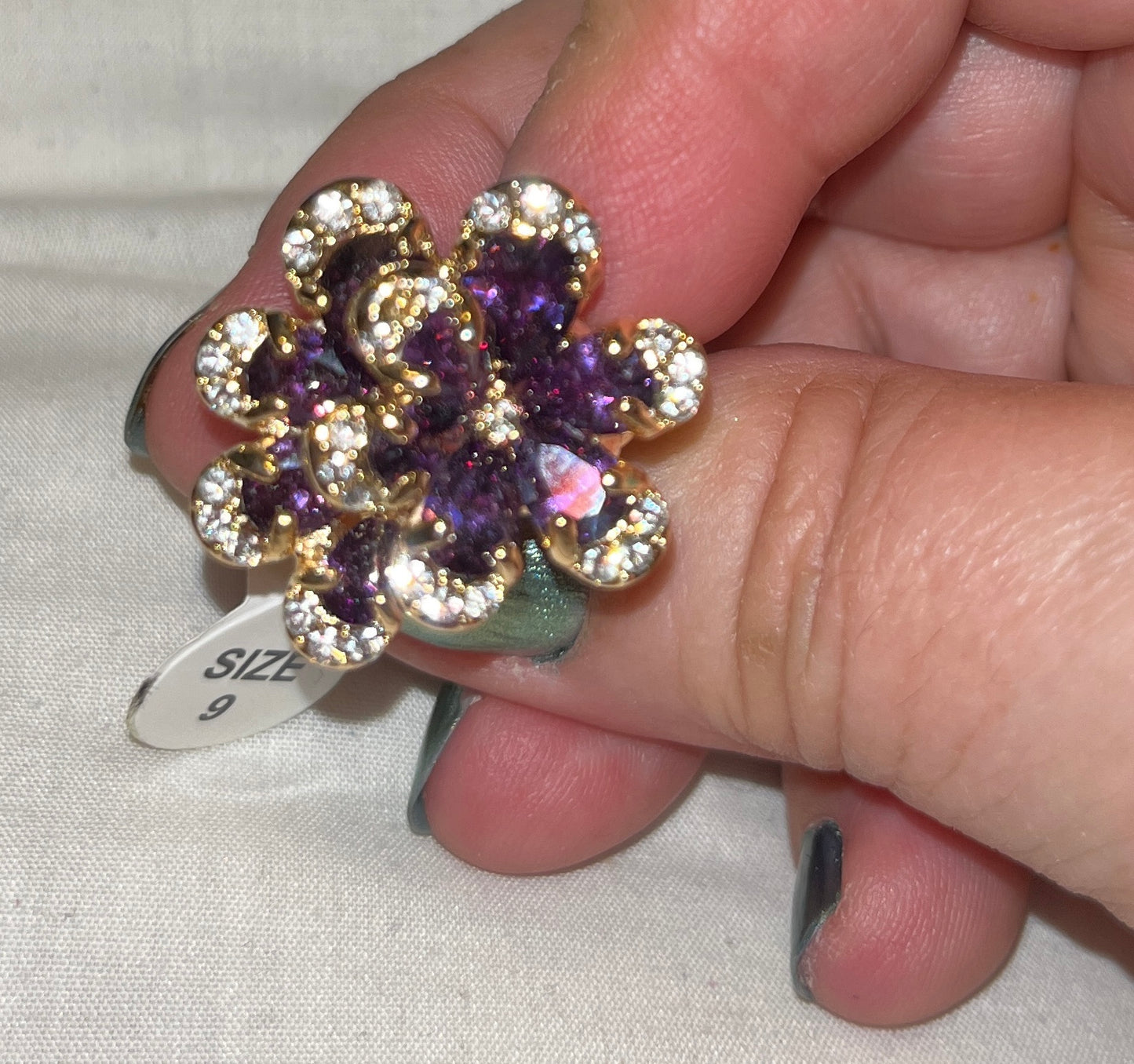 Amethyst CZ Floral Party Ring