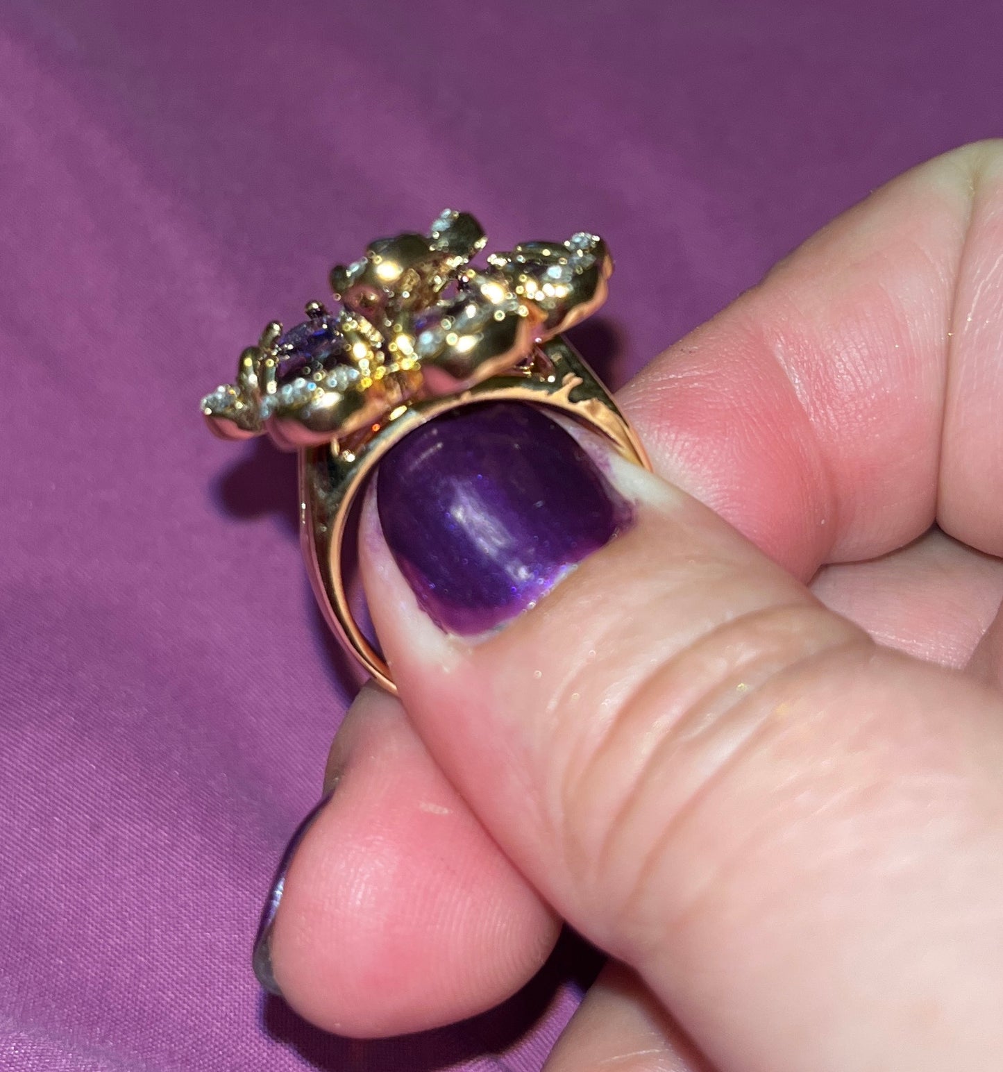 Amethyst CZ Floral Party Ring