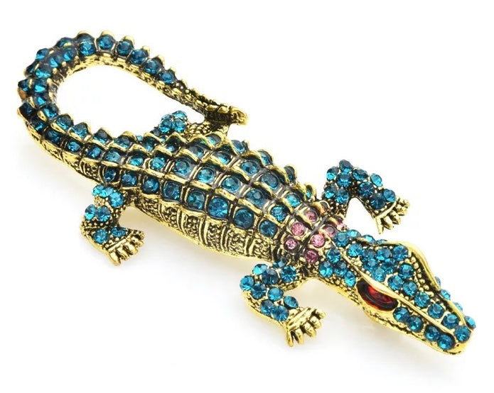 Rhinestone Crocodile Brooch