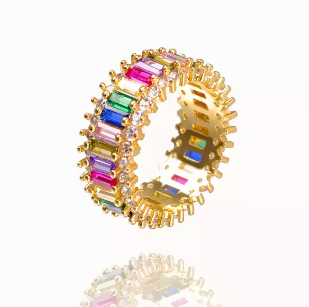 CZ Gold Crown Rainbow Ring