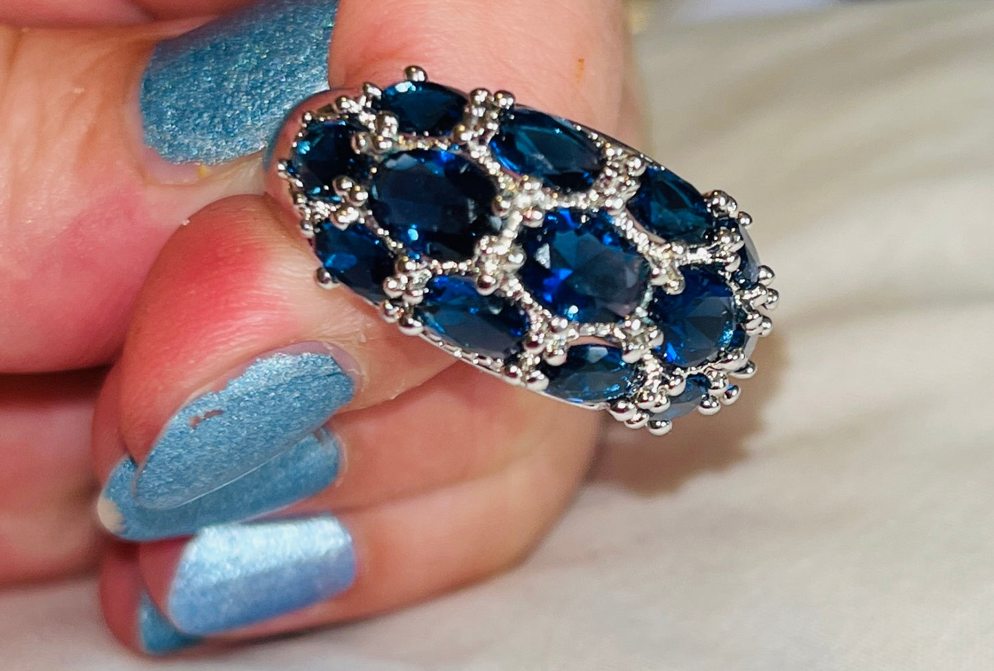 13-CZ Sapphire Blue Cluster Ring