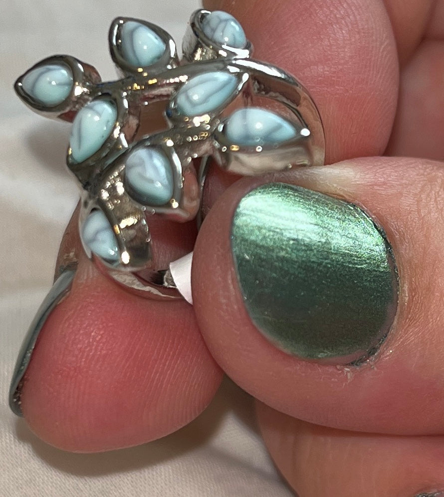 925 Silver Turquoise Leaf Ring