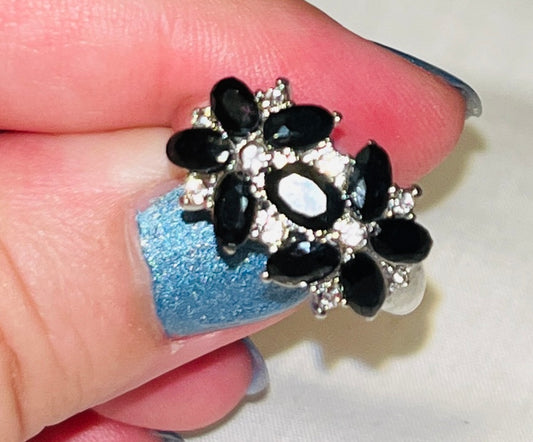 Black Onyx Floral Ring