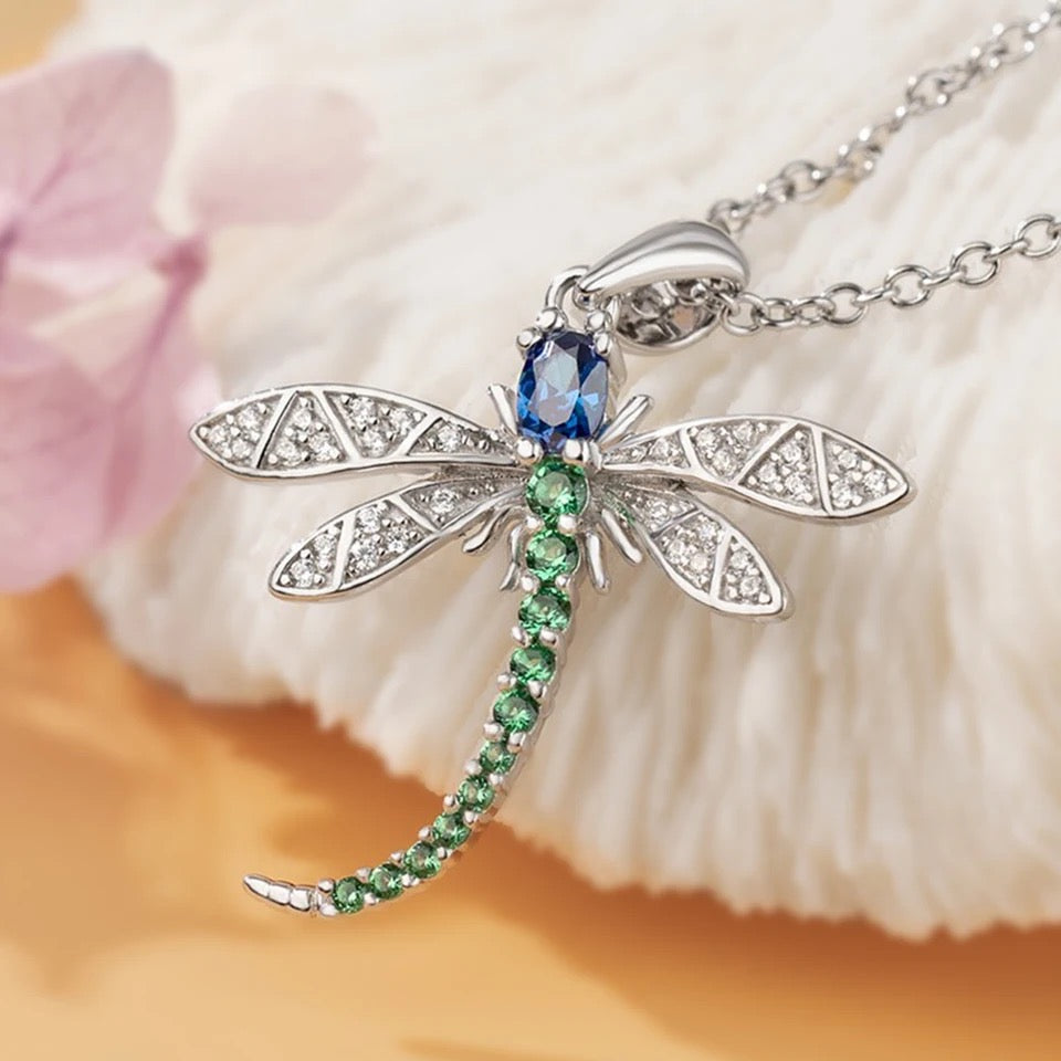 Exquisite CZ Colourful Dragonfly Pendant