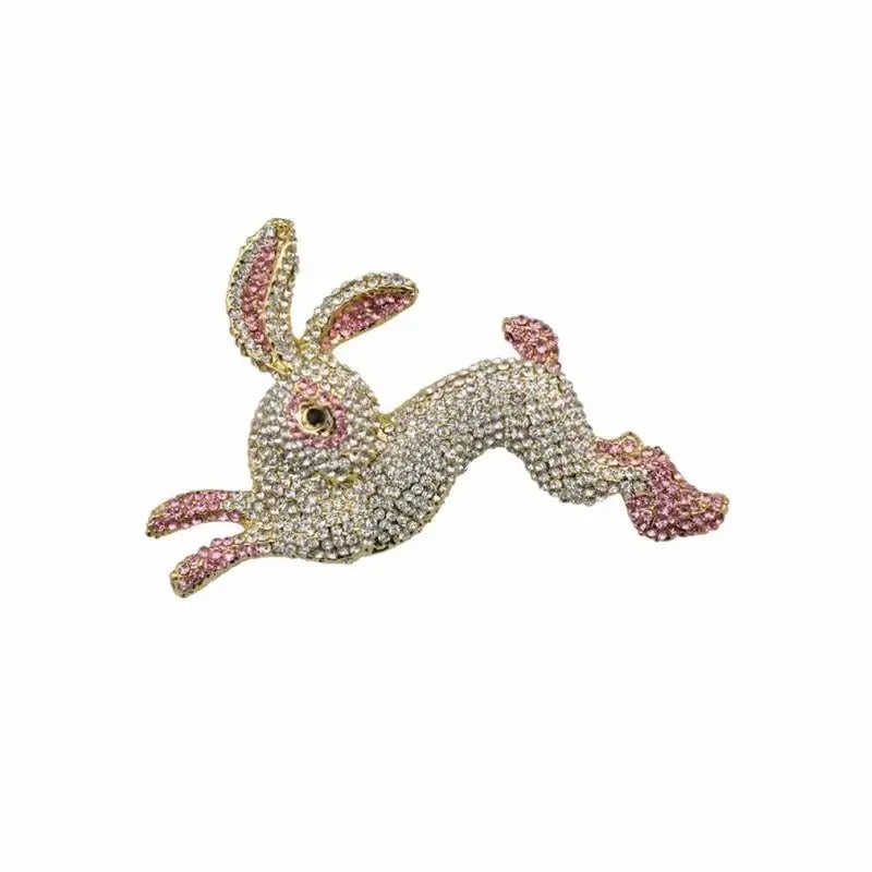 Cute Pink Bunny Crystal Brooch