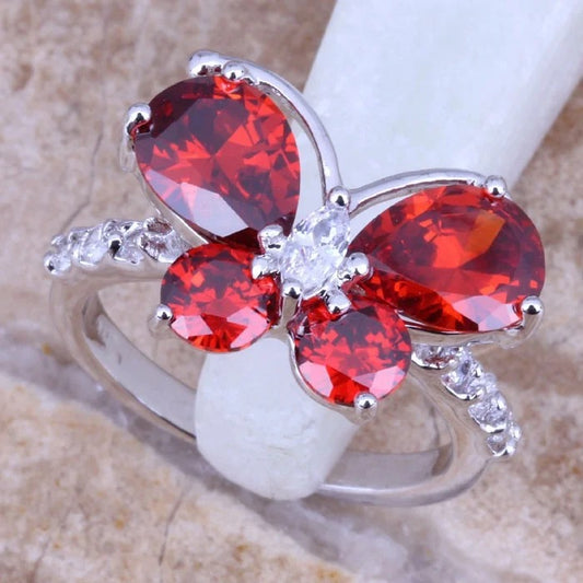 CZ Red Butterfly Ring