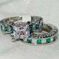 Green & White CZ Engagement/Wedding Band Set