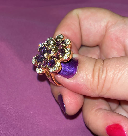 Amethyst CZ Floral Party Ring