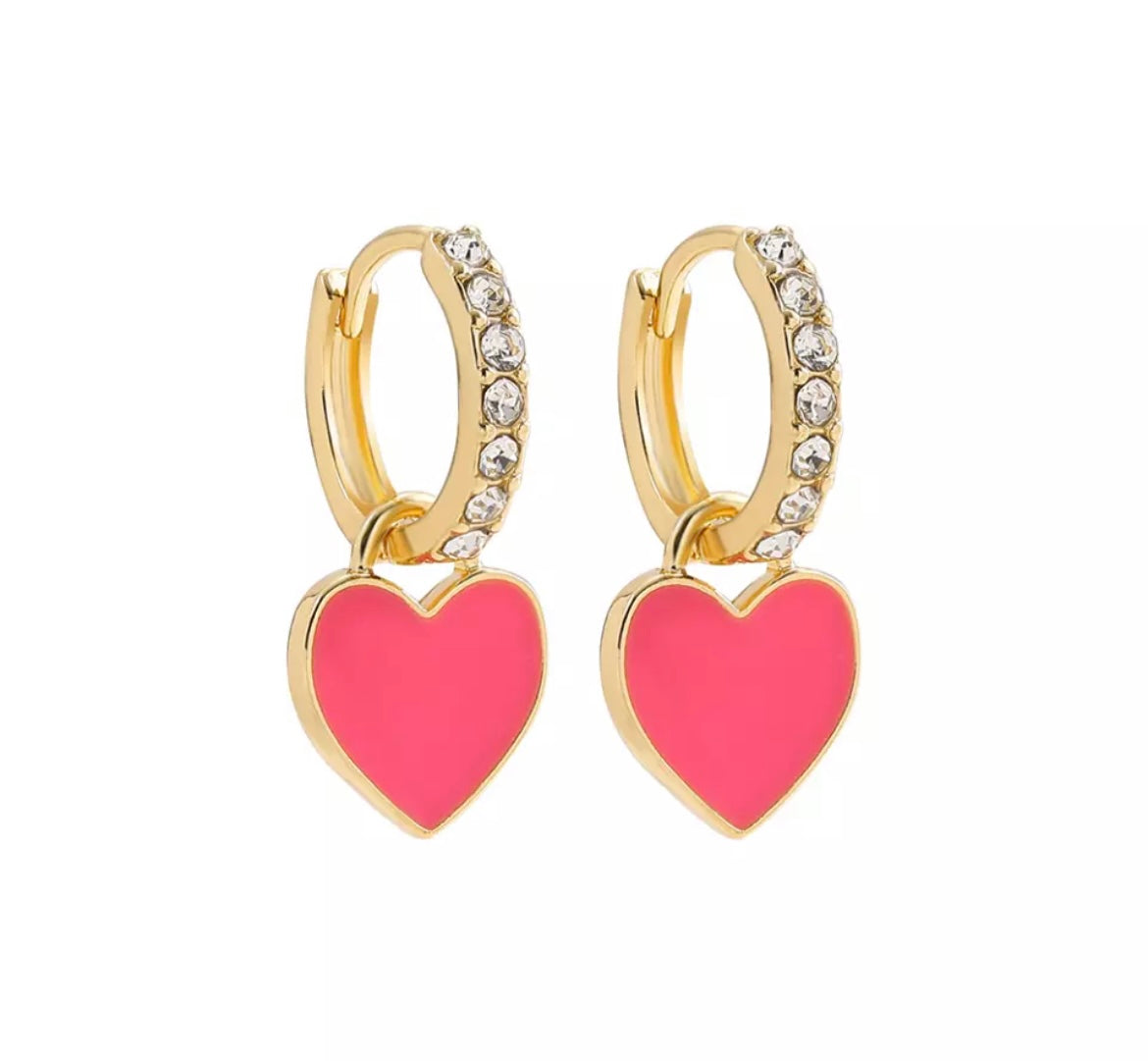 Pastel Heart Crystal Hoop Earrings