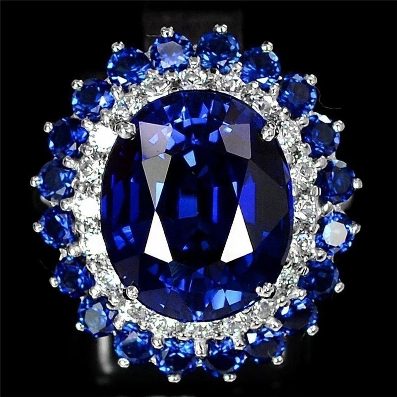 Large Blue Cubic Zirconia Ring