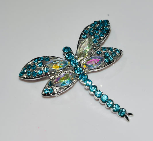 Rhinestone Blue Dragonfly Brooch