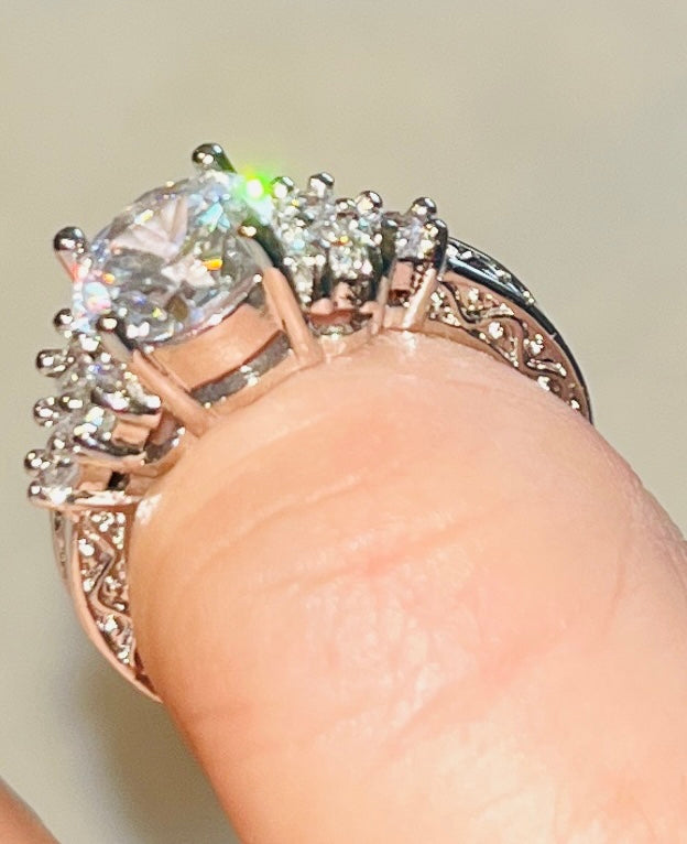 Round CZ Cluster Ring