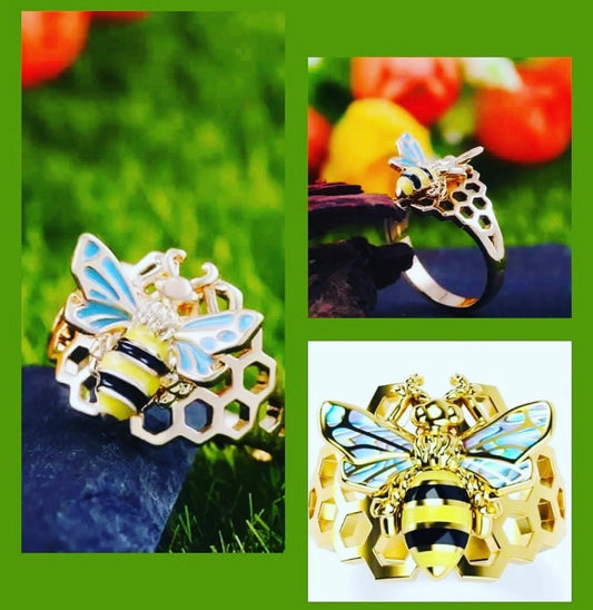 “Save the Bees” Honeycomb Ring