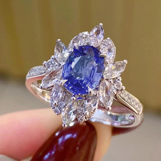 Luxury Violet Oval Blue Cubic Zirconia Ring