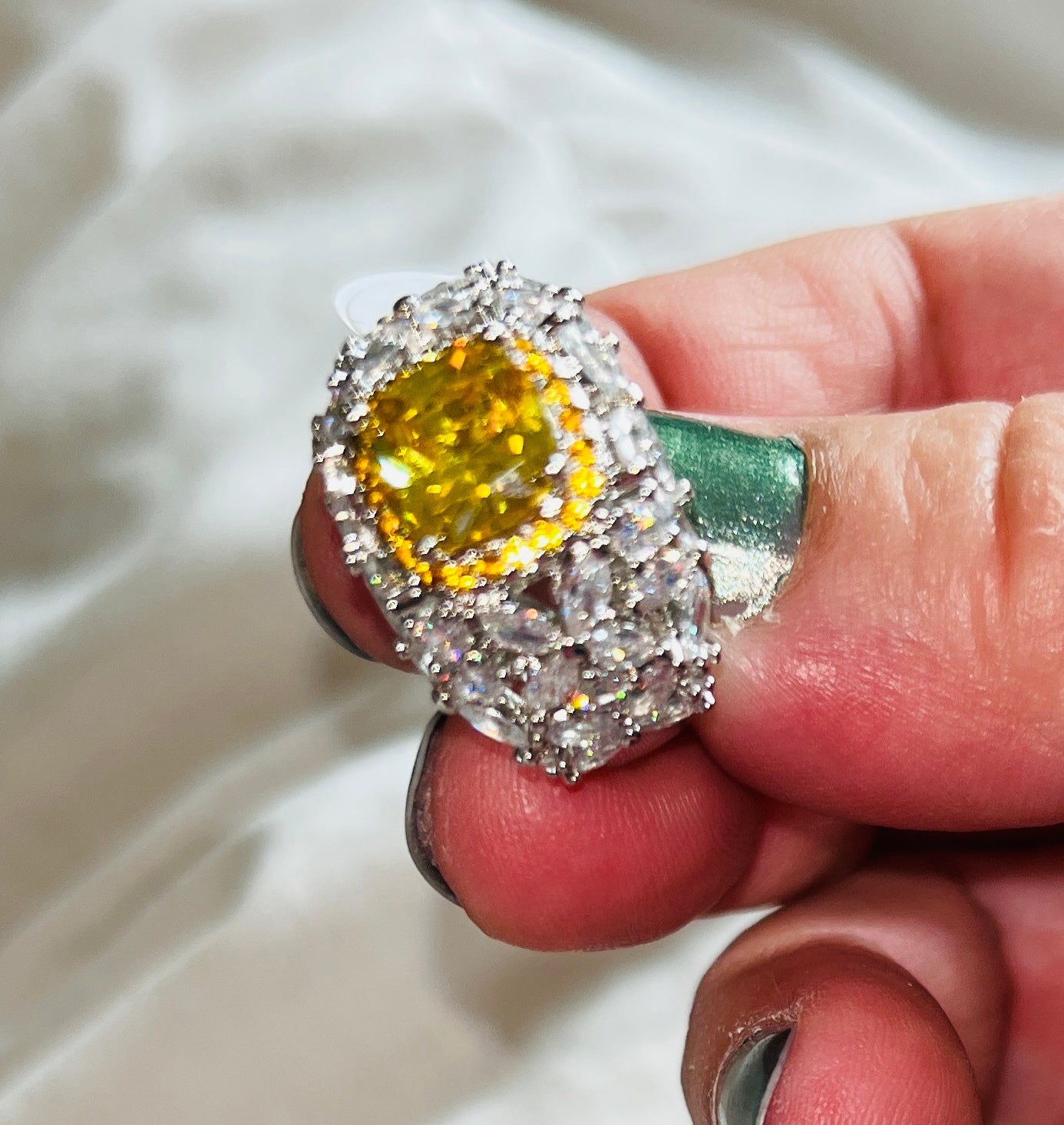 Citrine Zircon Multifaceted Ring