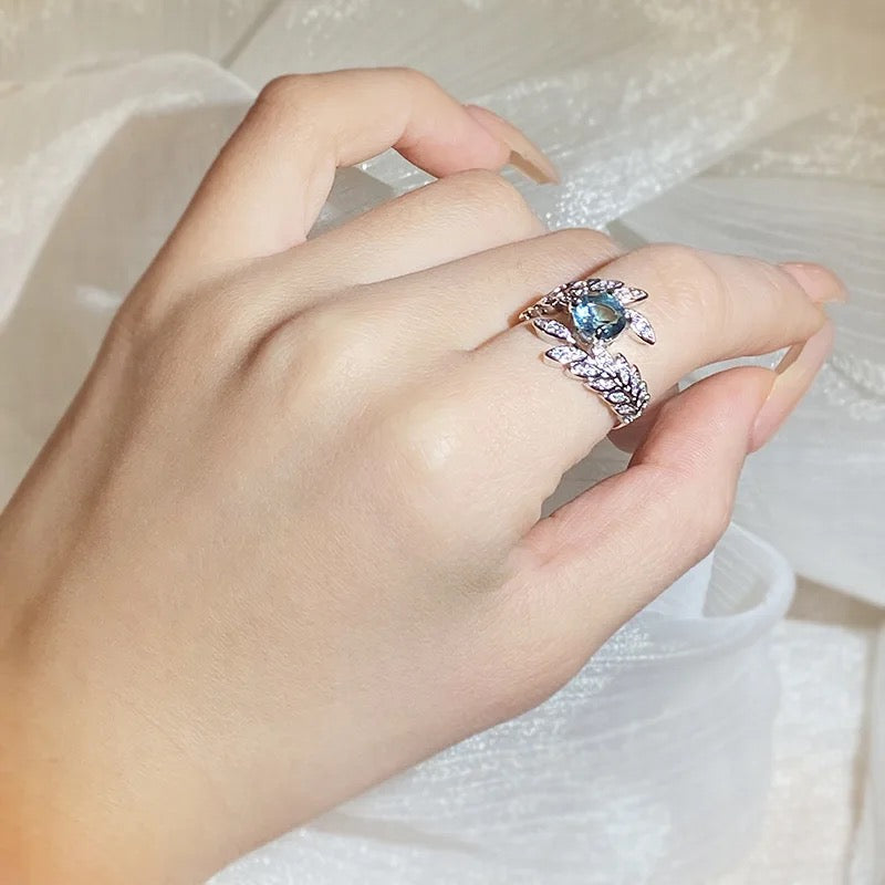 Blue Zircon Feather Ring