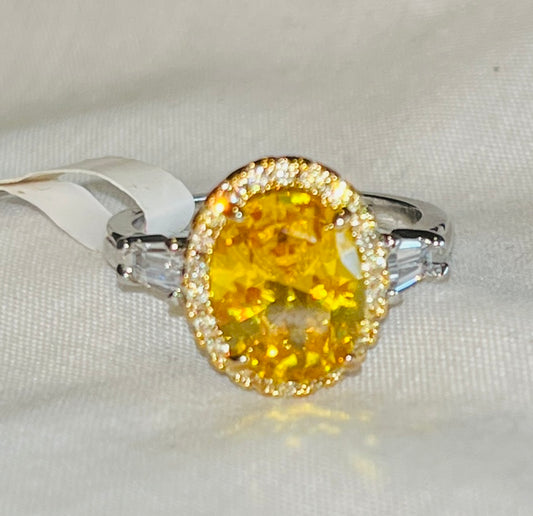 Citrine CZ Halo Oval Cut Ring