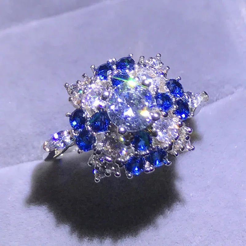 Boho Female Big Crystal Blue Stone Ring