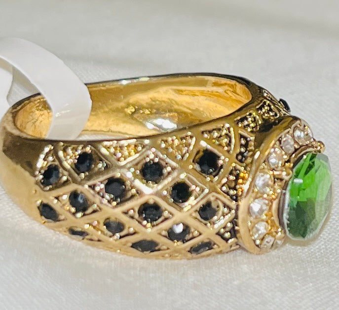 Peridot & Onyx CZ Ring