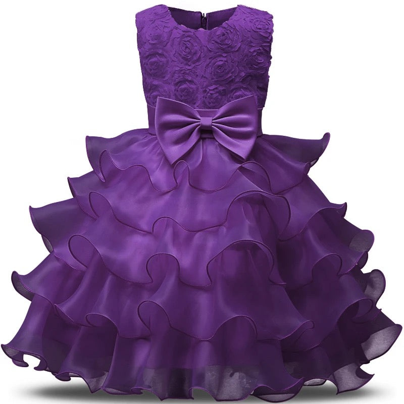 Toddler Formal Flower Purple Party Dress & Hairband