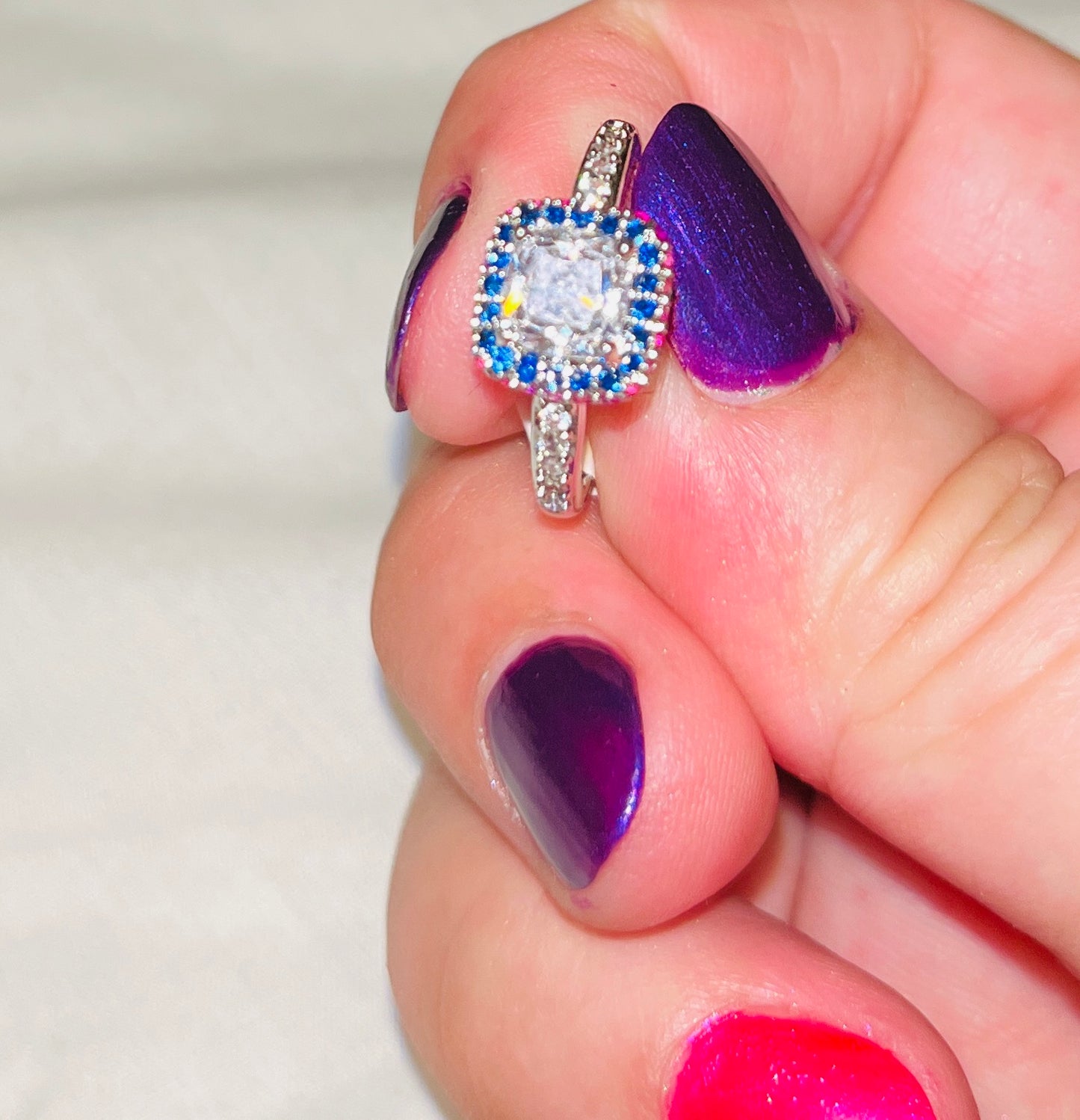 “Fire & Ice” Fuchsia Sapphire CZ Baguette Ring