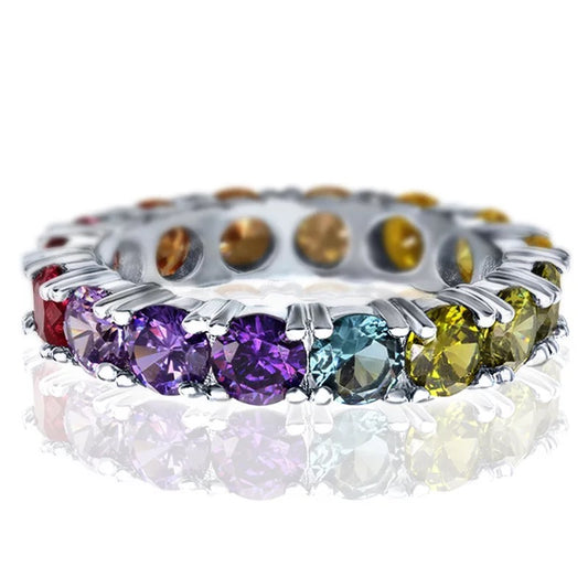 Round Cubic Zirconia Rainbow Ring