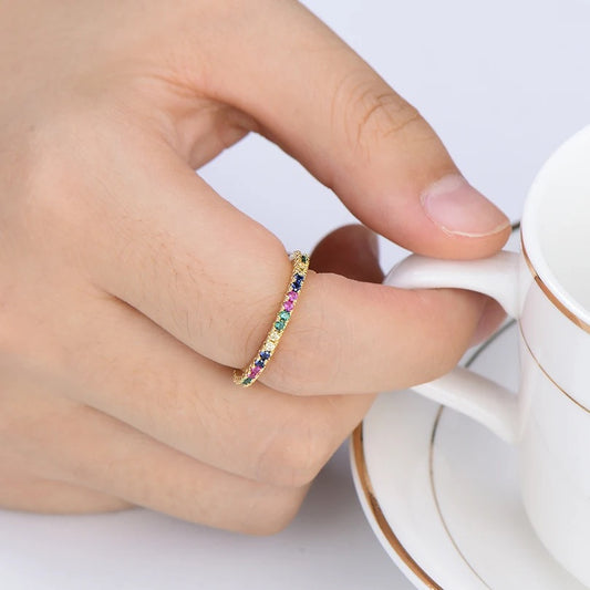 Classy Cubic Zirconia Slender Rainbow Eternity Ring