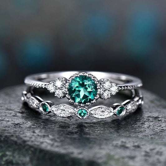 Sweet Green Crystal Ring Set