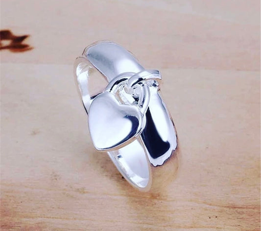 925 Silver Heart Charm Ring