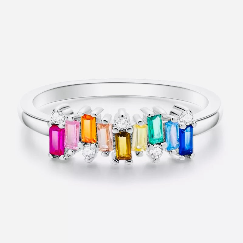 9 Rectangular Rainbow CZ 925 Silver Ring