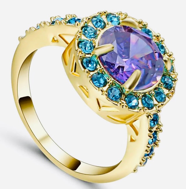 Violet Turquoise CZ Ring