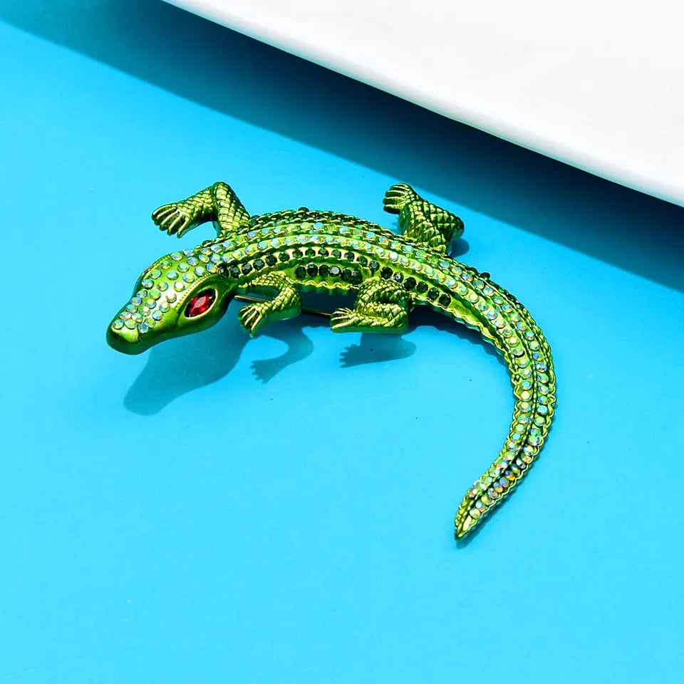 Rhinestone Crocodile Brooch